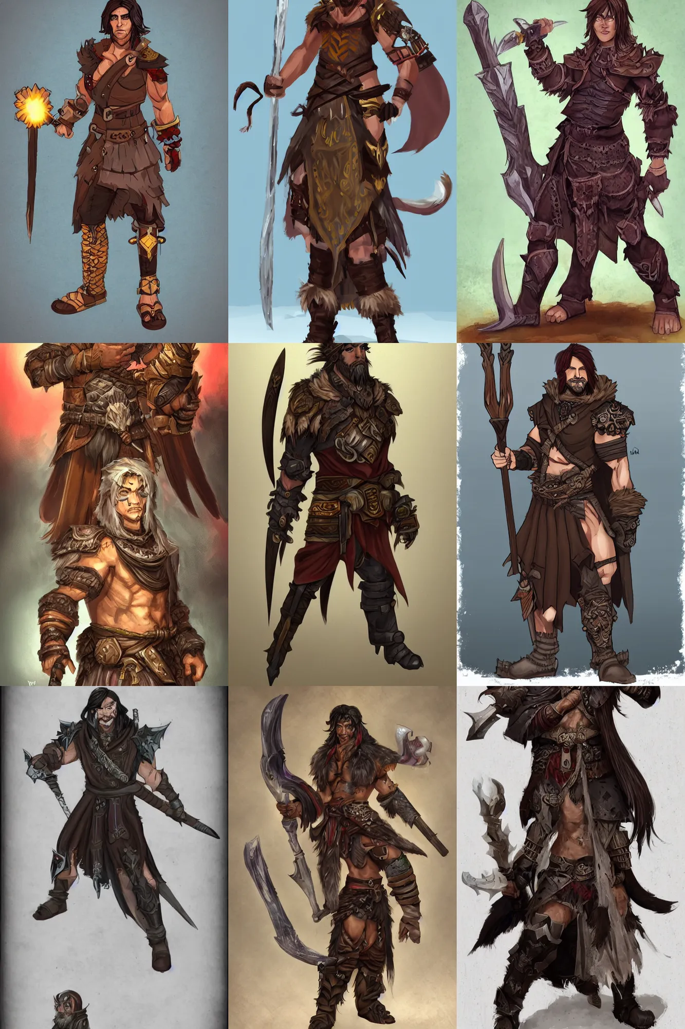 Prompt: a mix between a barbarian and a warlock, male