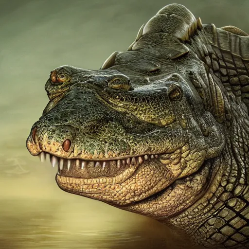 Image similar to steve irwin as a crocodile, award winning creature portrait photography, extremely detailed, artstation, 8 k, sensual lighting, incredible art, wlop, artgerm