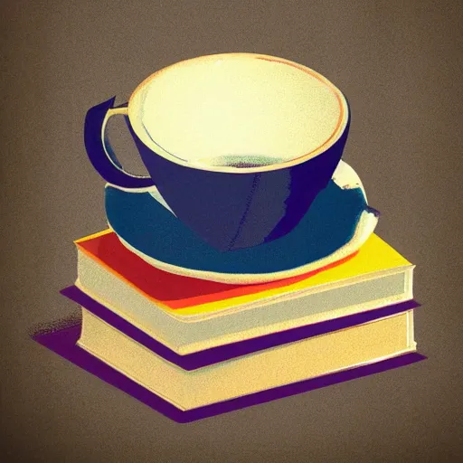 Prompt: Poster of a Teacup on a stack of books, digital art, award winning, trending on artstation