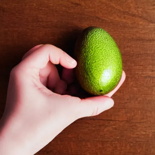 Prompt: hand holding an avocado