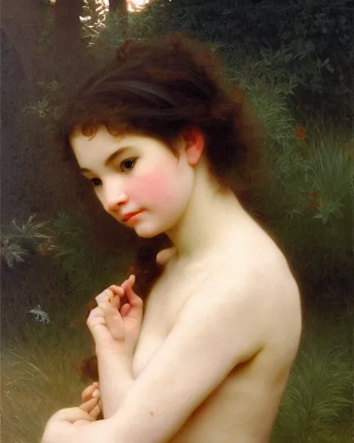 Prompt: beautiful glorious realistic oil painting of young bjork, bokeh, baroque style by bouguereau, sunset, highly detailed, 8 k intricate