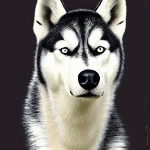 Image similar to a potrait of a husky - girrafe hybrid an ultrafine detailed detailed painting for detailed detailed people 4 k ultra high definition, more real than the realist possible reality times infinity