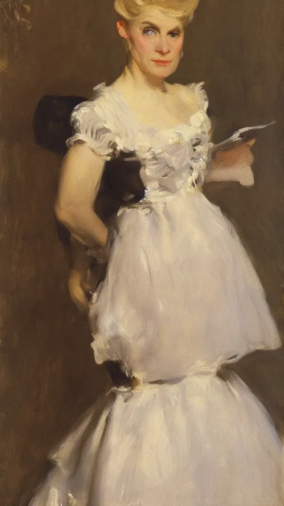 Prompt: portrait of a middle aged maid with blonde hair, by sargent, 1880
