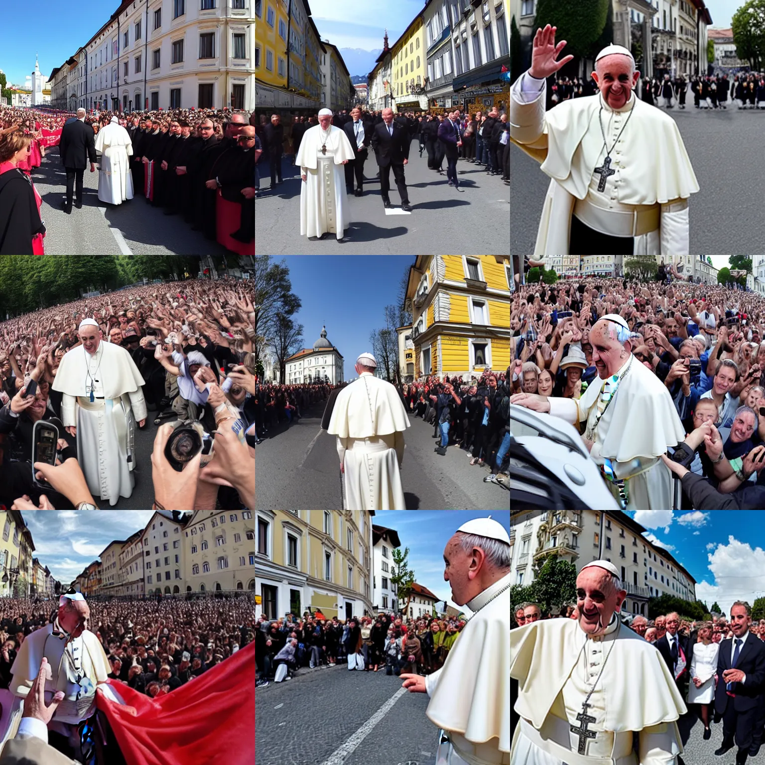 Prompt: the pope in the streets of austria, taken on go pro hero8