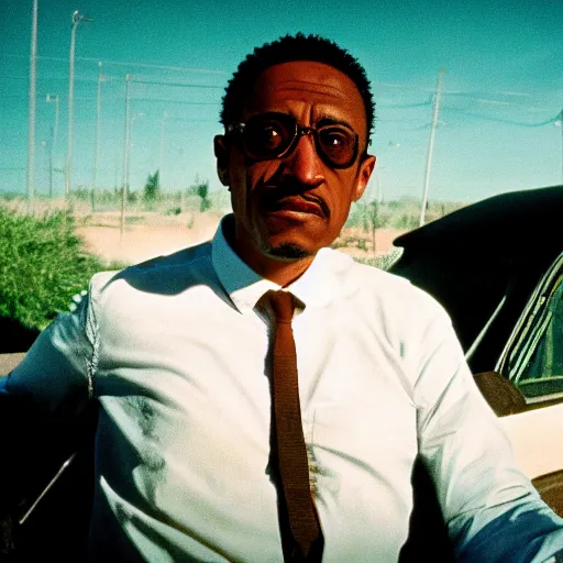 Prompt: Gustavo Fring, mad max, cinematic shot, cinestill 800 t