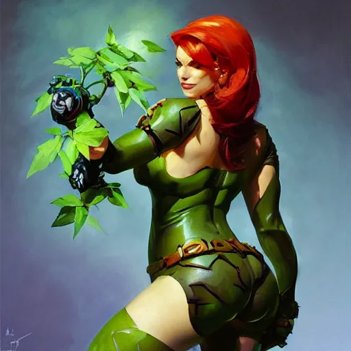 Image similar to greg manchess portrait painting of armored poison ivy as overwatch character, medium shot, asymmetrical, profile picture, organic painting, sunny day, matte painting, bold shapes, hard edges, street art, trending on artstation, by huang guangjian and gil elvgren and sachin teng