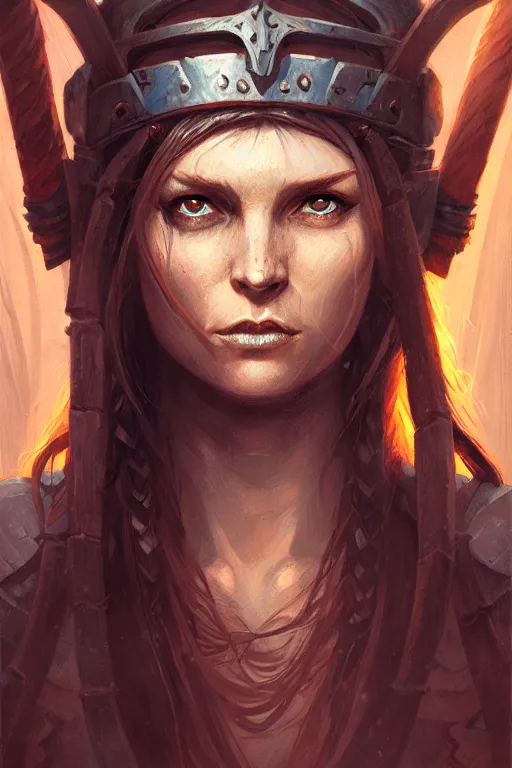 Image similar to head and shoulders portrait of a barbarian, female, high fantasy, dnd, nuri iyem, james gurney, james jean, greg rutkowski, anato finnstark