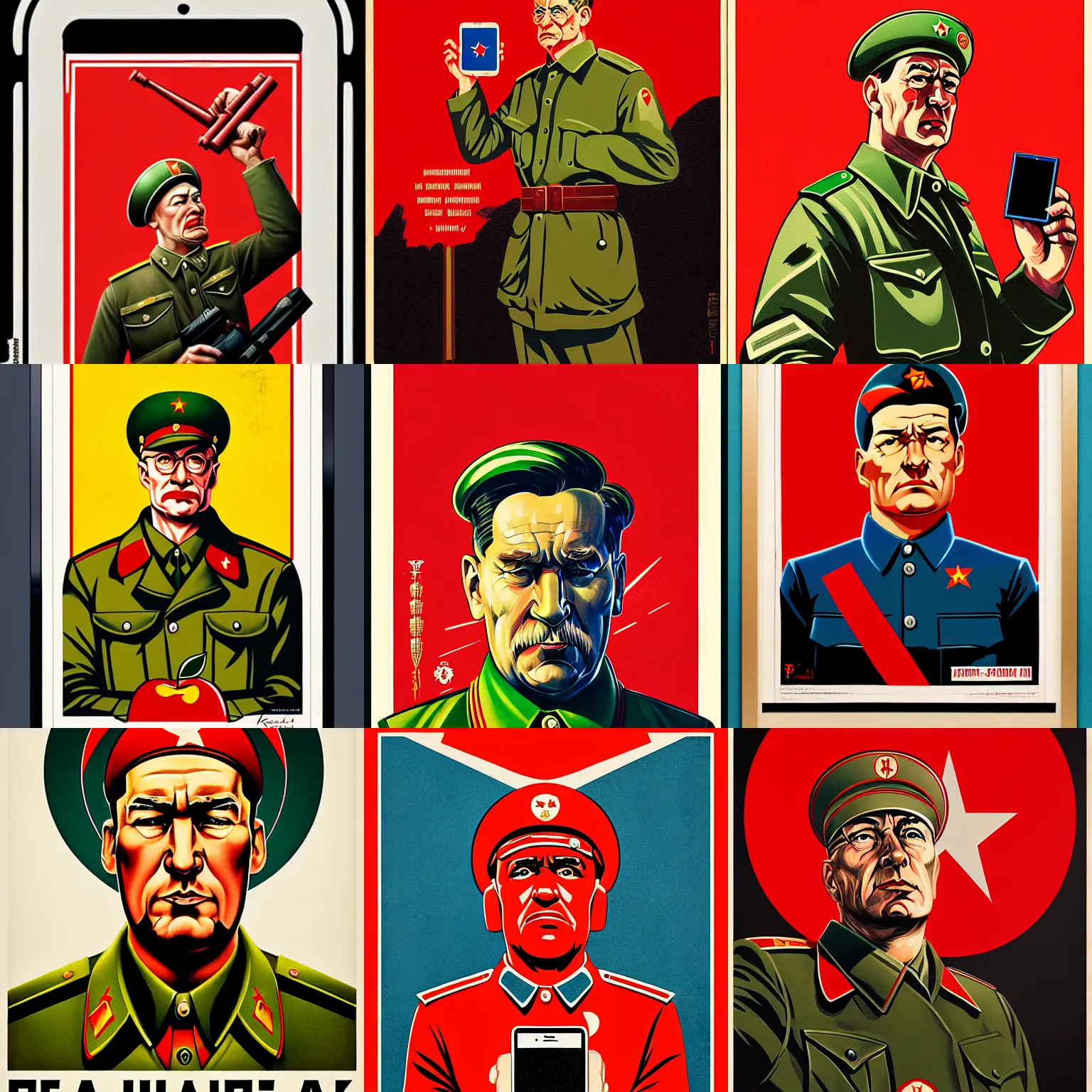 Prompt: a wwii soviet propaganda portrait advertising an apple iphone by rei kamoi and dan mumford and robin eley, communist hammer and sickle