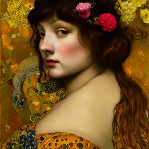 Prompt: a portrait of a insect lady, titian, sam spratt, maxfield parrish, gustav klimt, tom bagshaw, mark ryden, alphonse mucha, rembrandt, high quality, painting, oil