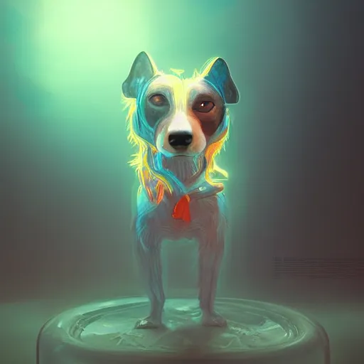 Prompt: portrait of a dog in james jean style, vfx art, unreal engine render, claymation style, colourful, volumetric light, digital painting, digital illustration, dramatic light,