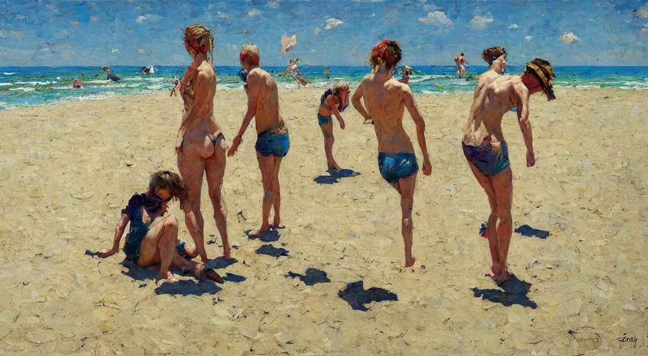 Image similar to on the beach, painting by denis sarazhin