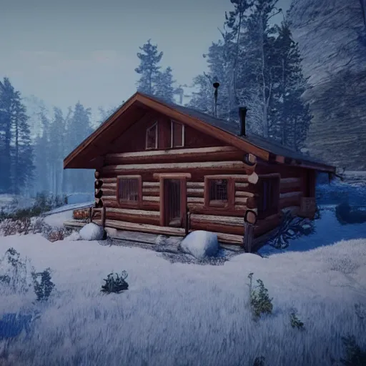 Prompt: a cabin in the woods unreal engine