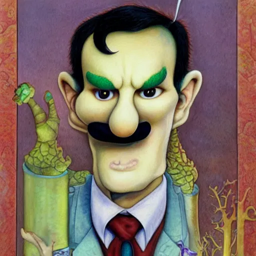 Image similar to Portrait of Waluigi, artwork by Daniel Merriam,