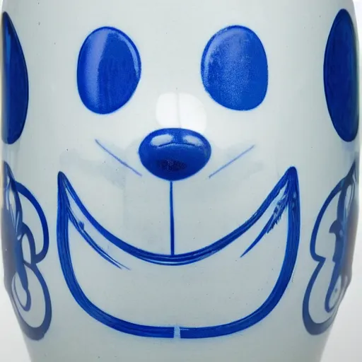 Image similar to a delft blue vase with a happy mickey mouse depicted on it ; extremely detailed ; f / 1. 4, 9 0 mm