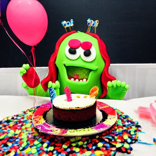 Image similar to a monster eating a birthday cake