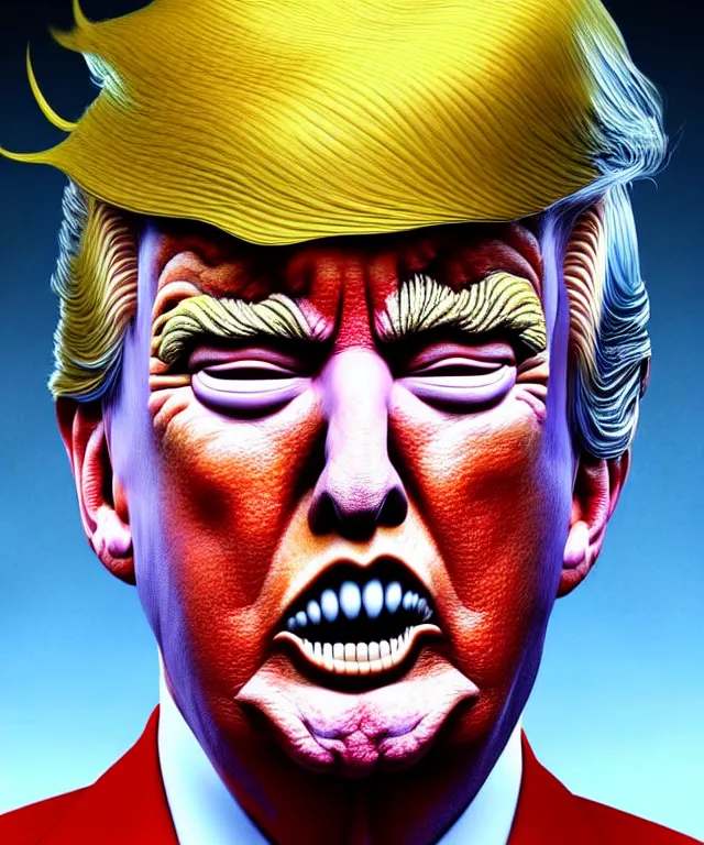 Image similar to hyperrealistic mixed media painting of Donald Trump as a yokai, stunning 3d render inspired art by P. Craig Russell and Barry Windsor-Smith + perfect facial symmetry + dim volumetric lighting, serious expression, 8k octane beautifully detailed render, post-processing, extremely hyperdetailed, intricate, epic composition, cinematic lighting + masterpiece, trending on artstation, very very detailed, masterpiece, stunning