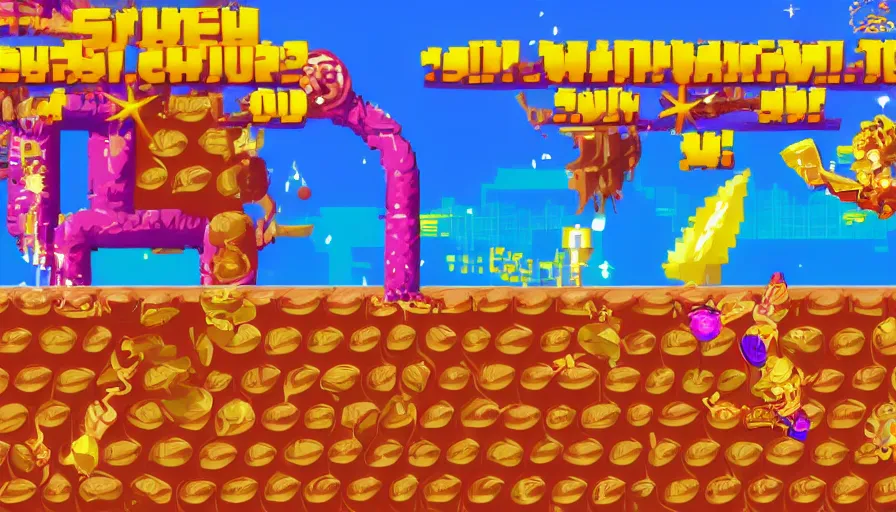 Prompt: Screenshot of the videogame ‘Super Slurpers Golden’