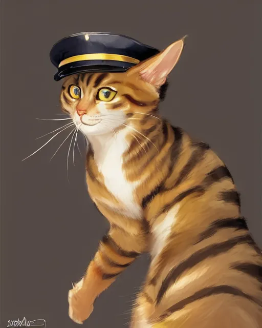 Image similar to a tabby cat wearing a police hat. By Makoto Shinkai, Stanley Artgerm Lau, WLOP, Rossdraws, James Jean, Andrei Riabovitchev, Marc Simonetti, krenz cushart, Sakimichan, trending on ArtStation, digital art.