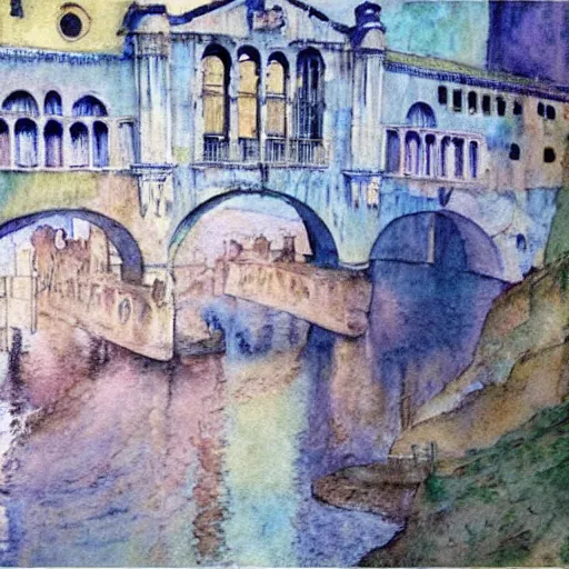 Image similar to the bridge of sighs in the style of vrubel, watercolor, pastel colors