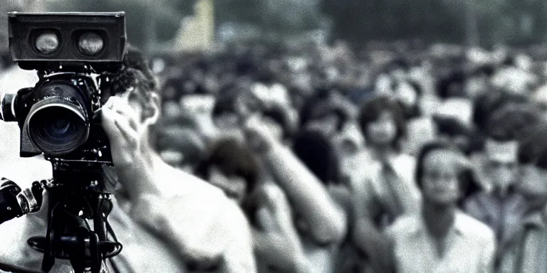 Prompt: photorealistic documentary style close macro up cinematography of denis wilson at the 1 9 6 9 woodstock festival shot on 1 6 mm eastman 7 2 5 4 film with a 6 5 mm cooke panchro macro lens shot at magic hour by cinematographers, malcolm hart, don lenzer, michael margetts, david myers, richard pearce, michael wadleigh