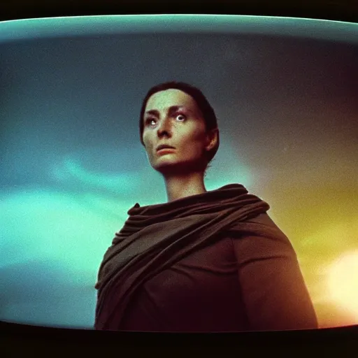 Image similar to colour aesthetic highly detailed photography scene from dune ( 2 0 2 1 ) by alejandro hodorovski and denis villeneuve and gregory crewdson style with ultra hyperrealistic very highly detailed faces. with many details by andrei tarkovsky and caravaggio in sci - fi style. volumetric natural light hyperrealism photo on fujifilm instax film