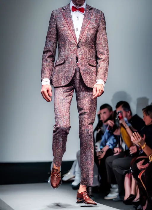 Image similar to hyperrealistic and heavy detailed runway show of italian tailor michel sapone, leica sl 2 5 0 mm, vivid color, high quality, high textured, real life