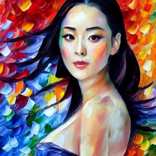 Image similar to a leonid afremov oil painting of fan bing bing