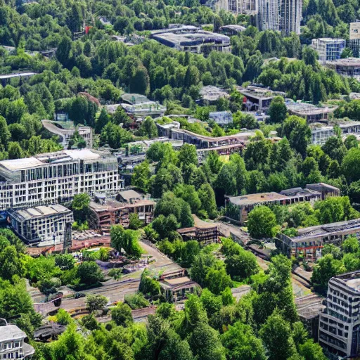 Image similar to nature reclaiming Seattle, lots of trees, dilapidated buildings, afternoon, ultra detailed, cinematic, no blur, 4k