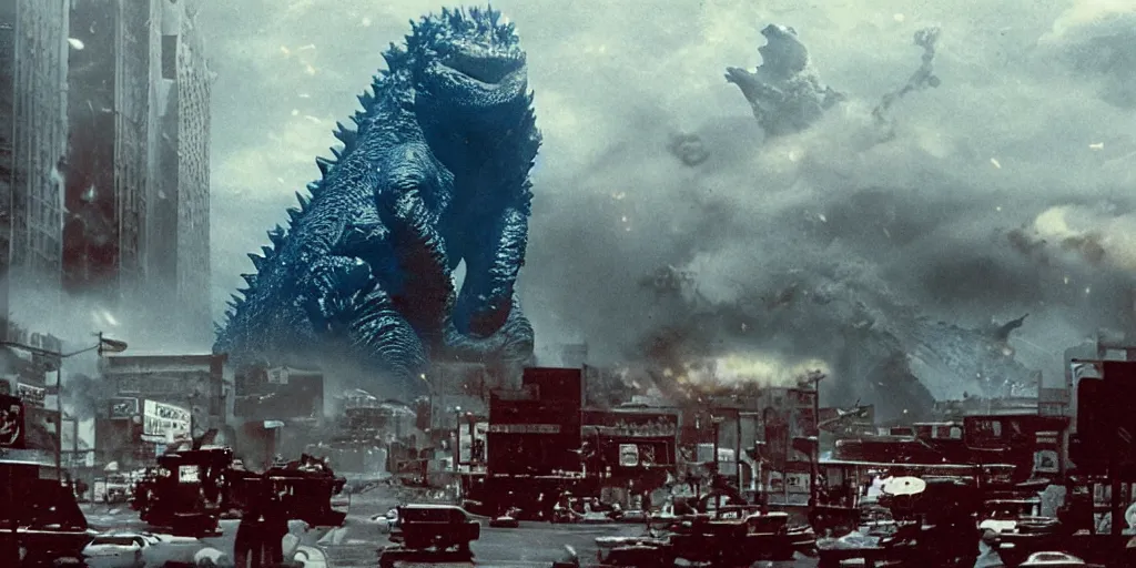 Image similar to photo of godzilla blue whale octopus monster destroying a city in a block buster hollywood movie