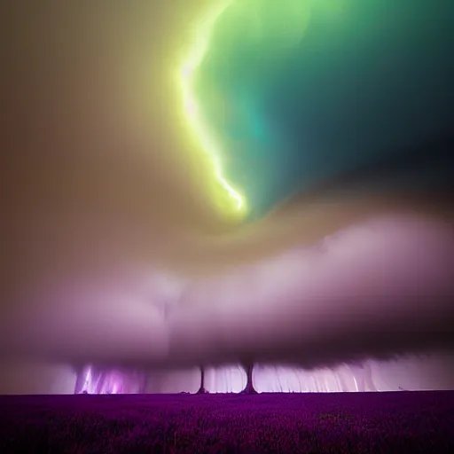 Image similar to purple clouds in the shape of a tornado by marc adamus, digital art, beautiful dramatic lighting