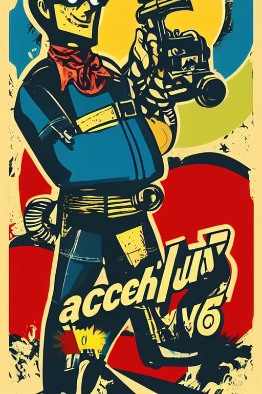 Image similar to fallout 7 6 retro futurist illustration art by butcher billy, sticker, colorful, illustration, highly detailed, simple, smooth and clean vector curves, no jagged lines, vector art, smooth andy warhol style