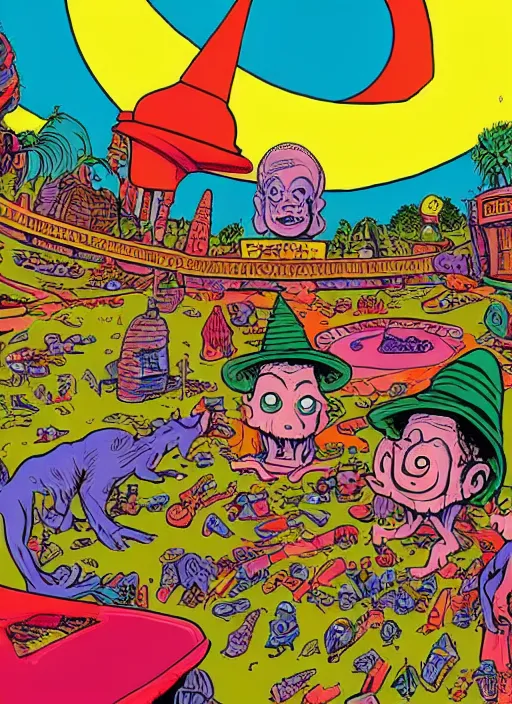 Image similar to dramatic color photo of dadcore occult wizards on vacation by basil wolverton by robert crumb by william eggleston in the style of a garbage pail kids card, play - doh, ultra realistic, concept art