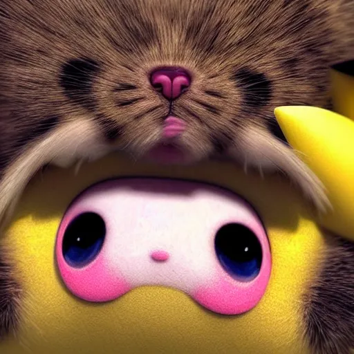 Image similar to pikachu taking a bite out of jigglypuff, national geographic photo, photo realistic, hyperrealistic, wildlife photo, 4 k, ultra detailed