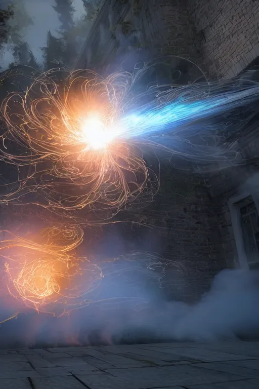 Prompt: swirling light streaks and ornate flowing smoke streams and smooth particle effects, fume fx, unreal engine
