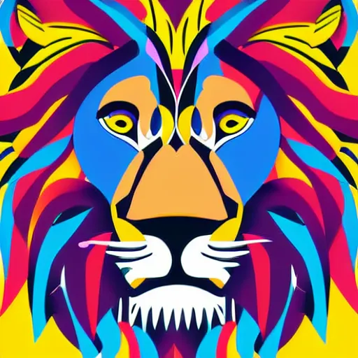 Image similar to lion subject, sticker, highly detailed, colorful, illustration, smooth and clean vector curves, no jagged lines, vector art, logo