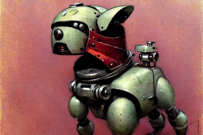 Image similar to adventurer ( ( ( ( ( 1 9 5 0 s retro future robot android dog. muted colors. ) ) ) ) ) by jean baptiste monge!!!!!!!!!!!!!!!!!!!!!!!!! chrome red