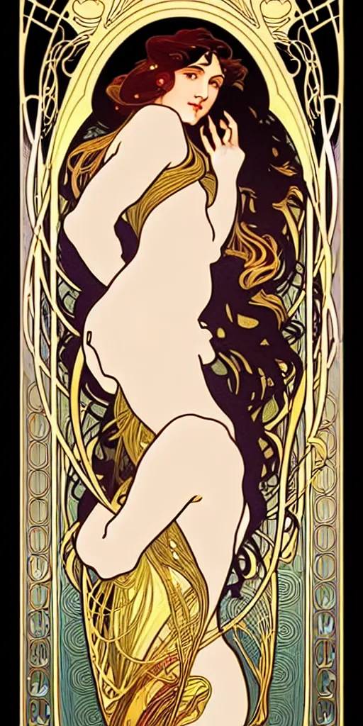 Image similar to the source of future growth dramatic, elaborate emotive Art Nouveau styles to emphasise beauty as a transcendental, seamless pattern, symmetrical, large motifs, hyper realistic, 8k image, 3D, supersharp, Flowing shiny rainbow silk cloth, Art nouveau curves and swirls, beautiful Adele by Alphonse Mucha, glossy iridescent and black and lustrous gold colors , perfect symmetry, iridescent, High Definition, sci-fi, Octane render in Maya and Houdini, light, shadows, reflections, photorealistic, masterpiece, smooth gradients, no blur, sharp focus, photorealistic, insanely detailed and intricate, cinematic lighting, Octane render, epic scene, 8K