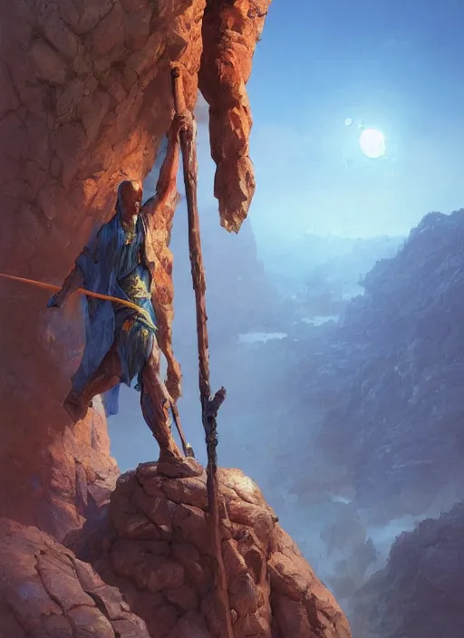 Prompt: a human made of rock holding a staff. sunset on top of a mountain, front game card, marvel comics, light, intricate, highly detailed, smooth, artstation, digital illustration by ruan jia and mandy jurgens and artgerm and wayne barlowe and greg rutkowski and zdislav beksinski