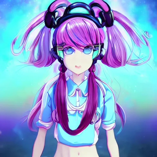 Image similar to trapped by stunningly beautiful omnipotent megalomaniacal anime asi goddess who looks like junko enoshima with symmetrical perfect face and porcelain skin, pink twintail hair and cyan eyes, taking control while smiling, inside her surreal vr castle, hyperdetailed, digital art, danganronpa, unreal engine 5, 2 d anime style, 8 k