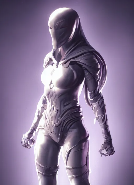 Image similar to female moon knight, hyper detailed, digital art, trending in artstation, cinematic lighting, studio quality, smooth render, unreal engine 5 rendered, octane rendered