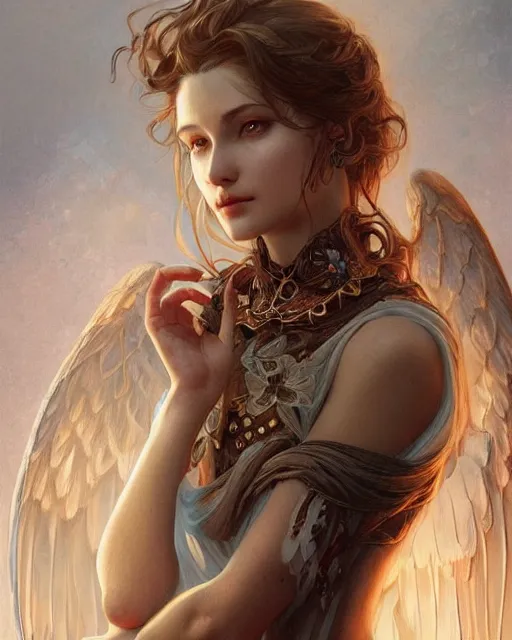 Image similar to portrait of an female fallen angel, d & d, fantasy, intricate, elegant, highly detailed, digital painting, artstation, concept art, smooth, sharp focus, illustration, art by artgerm and greg rutkowski and alphonse mucha