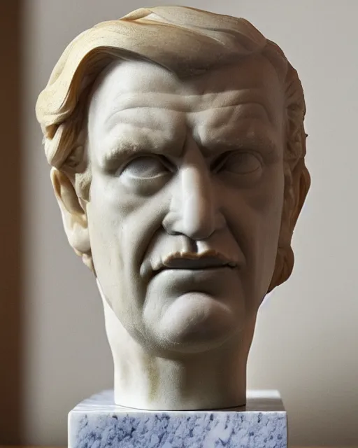 Prompt: a marble bust of Donald Trump in the style of ancient greece