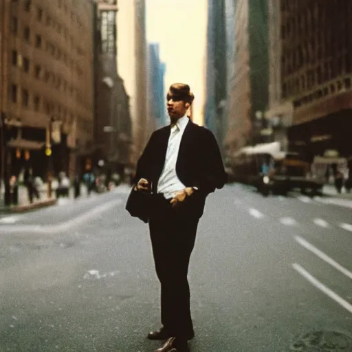 Prompt: analog medium format street photography portrait of an elegant man in new york by portrait photographer, 1 9 6 0 s, portrait featured on unsplash, photographed on colour expired film