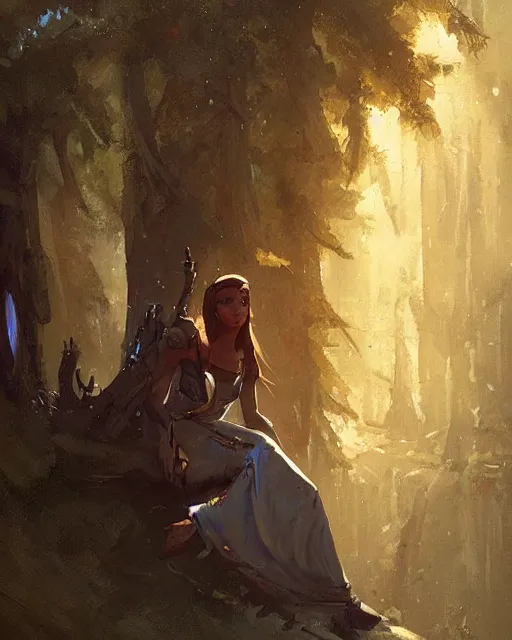 Image similar to An oil painting for an elf woman by Greg Rutkowski