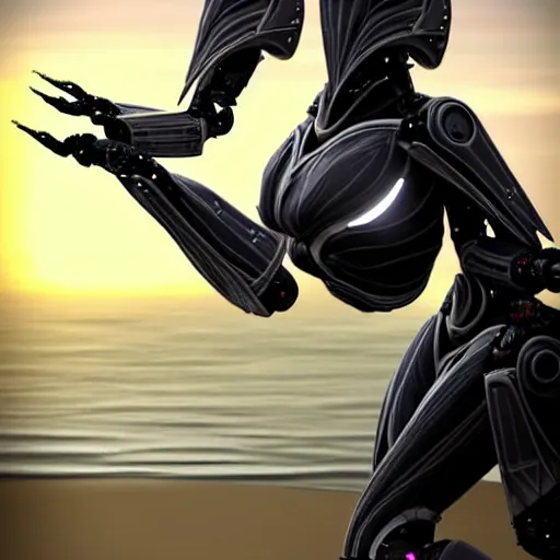 Image similar to looking up at a highly detailed 300 foot tall giant exquisite beautiful female warframe, as an anthropomorphic robot dragon, posing elegantly over your tiny form, detailed legs looming over you, camera on the ground, at the beach on a sunset, sleek streamlined design, streamlined matte black armor, sharp detailed claws, detailed sharp robot dragon feet, worms eye view, giantess shot, upward shot, ground view shot, leg shot, front shot, cinematic shot, high quality warframe fanart, captura, realistic, professional digital art, high end digital art, furry art, giantess art, anthro art, DeviantArt, artstation, Furaffinity, 8k HD render, epic lighting