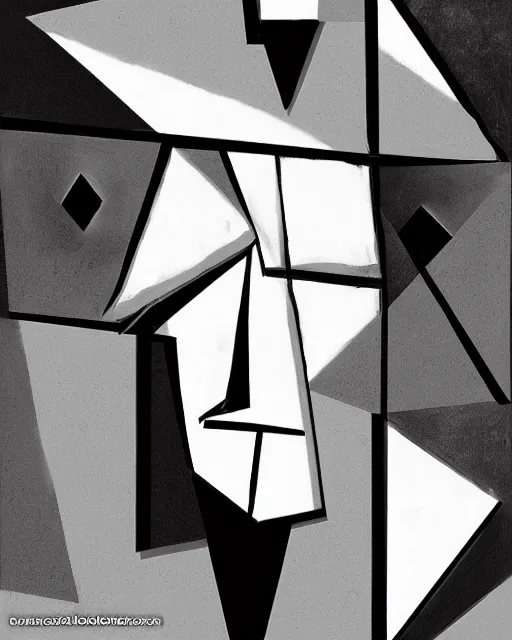 Prompt: dark-art, evil, made in tones of white and grey cubism painting of a female face, inspired by Georges Braque, digital art,