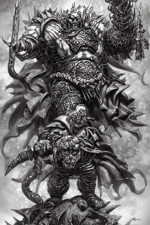 Image similar to chaos dwarf, fantasy, warhammer, highly detailed, digital art, sharp focus, trending on art station, kentaro miura manga art style