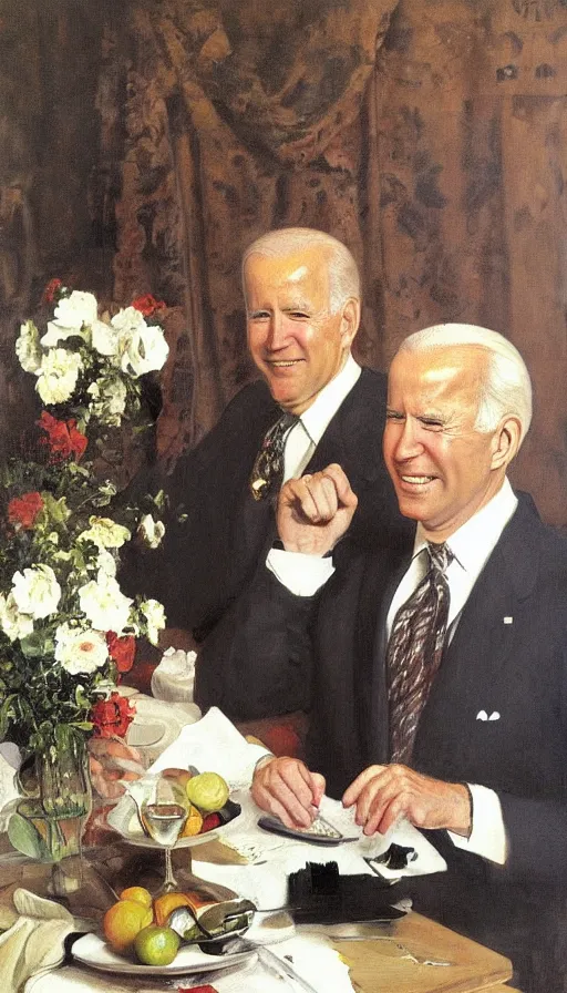 Prompt: still life painting of Hip, Hip, Hurrah with Joe Biden by Peder Krøyer, canvas print