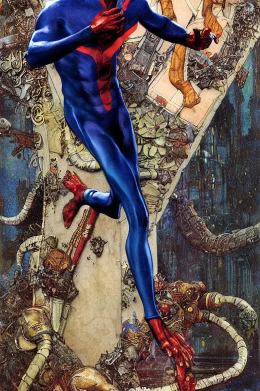 Image similar to full length portrait of udo kier as marvel nightcrawler by lawrence alma tadema, rick berry, norman rockwell, jason fabok. greg staples, nc wyeth, jack kirby, tom lovell