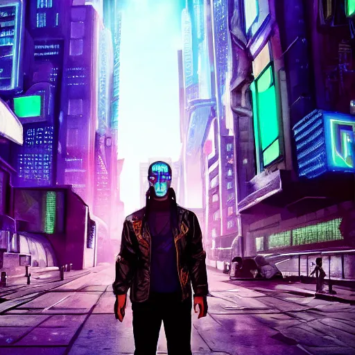 Image similar to alex o'connor in a cyberpunk city